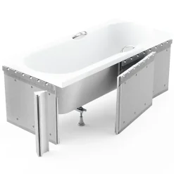 Baignoire rectangulaire 180 x 80 MODERN acrylique blanc + Habillage en polystyrène + Pieds + Vidage à chromé