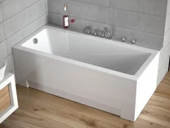 Baignoire rectangulaire 170 x 70 MODERN acrylique blanc + Habillage en polystyrène + Pieds + Vidage à chromé