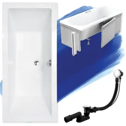 Baignoire rectangulaire 175 x 80 QUADRO acrylique blanc + Habillage en polystyrène + Pieds + Vidage à chromé