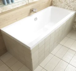 Baignoire rectangulaire 160 x 75 INES acrylique blanc + Support stabilisateur en polystyrène + Pieds + Vidage à chromé