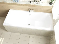 Baignoire rectangulaire 160 x 75 INES acrylique blanc + Support stabilisateur en polystyrène + Pieds + Vidage à chromé