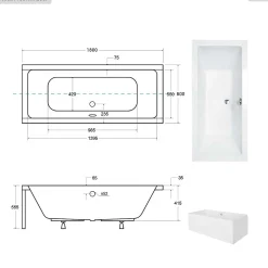 Baignoire rectangulaire - 180 x 80 cm - avec Habillage Polystyrène - Pieds - Vidage Chrome - QUADRO