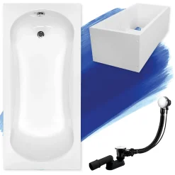 Baignoire rectangulaire 130 x 70 ARIA acrylique blanc + Support stabilisateur en polystyrène + Pieds + Vidage à chromé
