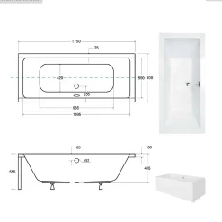 Baignoire rectangulaire - 175 x 80 cm - avec Tablier - Pieds - Vidage Chrome - QUADRO