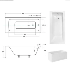 Baignoire rectangulaire - 110 x 70 cm - avec Habillage - Pieds - Vidage Chrome - TALIA