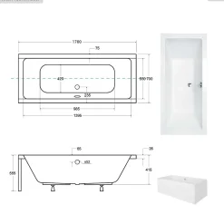 Baignoire rectangulaire - 170 x 75 cm - avec Tablier - Pieds - Vidage Chrome - QUADRO