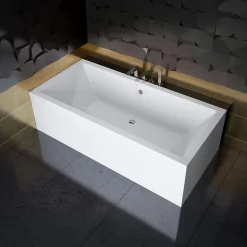 Baignoire rectangulaire 155 x 70 QUADRO acrylique blanc + Habillage en polystyrène + Pieds + Vidage à chromé