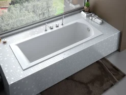 Baignoire rectangulaire 150 x 70 SHEA SLIM acrylique blanc + Habillage en polystyrène (4 cm) + Pieds + Vidage à chromé