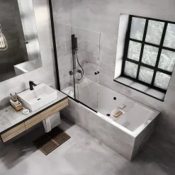 Baignoire rectangulaire 155 x 70 QUADRO SLIM acrylique blanc + Habillage en polystyrène + Pieds + Vidage à chromé