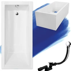 Baignoire rectangulaire 170 x 70 MODERN acrylique blanc + Support stabilisateur en polystyrène + Pieds + Vidage à chromé