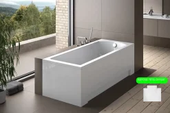 Baignoire rectangulaire + tablier blanc + repose tête - SHEA - 140 x 70 cm