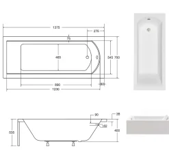 Baignoire rectangulaire + tablier blanc + repose tête - SHEA - 140 x 70 cm
