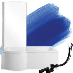 Baignoire rectangulaire 150 x 70 Gauche INSPIRO acrylique blanc, sans Habillage + Écran + Pieds + Vidage à chromé