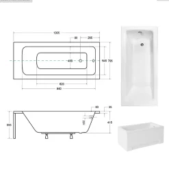 Baignoire rectangulaire - 100 x 70 cm - avec Tablier Blanc - Pieds - Vidage Chrome - TALIA