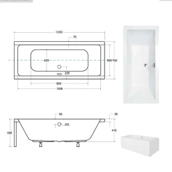 Baignoire rectangulaire - 165 x 75 cm - avec Tablier - Pieds - Vidage Chrome - QUADRO