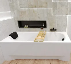 Baignoire rectangulaire 170 x 70 BONA acrylique blanc, sans Habillage + Repose Tête + Pieds + Vidage à chromé
