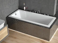 Baignoire rectangulaire 140 x 70 MODERN SLIM acrylique blanc + Habillage en polystyrène (4 cm) + Pieds + Vidage à chromé