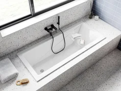 Baignoire rectangulaire 140 x 70 MODERN SLIM acrylique blanc + Habillage en polystyrène (4 cm) + Pieds + Vidage à chromé