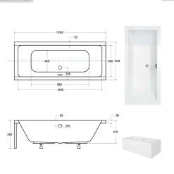 Baignoire rectangulaire - 190 x 90 cm - sans Habillage - avec Pieds - Vidage Chrome - QUADRO