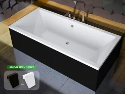 Baignoire rectangulaire - avec Tablier Noir Mat et Repose Tête OFFERT - QUADRO - 190 x 90 cm