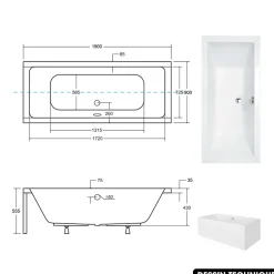 Baignoire rectangulaire - avec Tablier Noir Mat et Repose Tête OFFERT - QUADRO - 190 x 90 cm