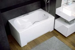 Baignoire rectangulaire - 120 x 70 cm - avec Habillage Polystyrène - Pieds - Poignées - Vidage Chrome - ARIA REHAB