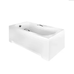 Baignoire rectangulaire - 140 x 70 cm - avec Tablier Blanc - Pieds - Poignées - Vidage Chrome - ARIA PLUS