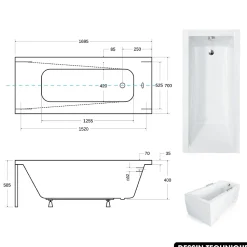 Baignoire rectangulaire - avec Tablier Blanc et Repose Tête OFFERT - MODERN - 170 x 70 cm