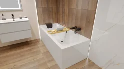 Baignoire rectangulaire 190 x 90 QUADRO acrylique blanc, sans Habillage + Étagère bambou + Pieds + Vidage à chromé