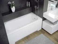 Baignoire rectangulaire 130 x 70 ARIA acrylique blanc + avec Tablier + Pieds + Vidage à chromé