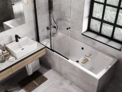 Baignoire rectangulaire 155 x 70 QUADRO SLIM acrylique blanc + Habillage en polystyrène (4 cm) + Pieds + Vidage à chromé