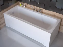 Baignoire rectangulaire 140 x 70 OPTIMA acrylique blanc + avec Tablier + Pieds + Vidage à chromé