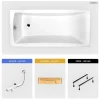 Baignoire rectangulaire - 160 x 70 cm - sans Habillage - avec Pieds - Étagère bambou - Vidage Chrome - OPTIMA