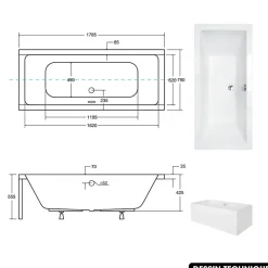 Baignoire rectangulaire - avec Tablier Blanc et Repose Tête OFFERT - QUADRO - 180 x 80 cm