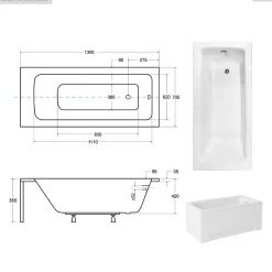 Baignoire rectangulaire - 130 x 70 cm - avec Habillage - Pieds - Vidage Chrome - TALIA