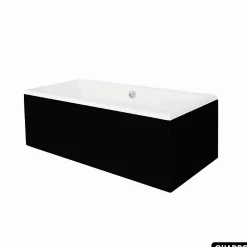 Baignoire rectangulaire - avec Tablier Noir Mat et Repose Tête OFFERT - QUADRO - 170 x75 cm
