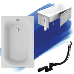 Baignoire rectangulaire 110 x 70 MINI acrylique blanc + Habillage en polystyrène + Pieds + Vidage à chromé