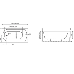 Baignoire rectangulaire 150 x 70 CLASSIC acrylique blanc + Support stabilisateur en polystyrène + Pieds + Vidage à chromé