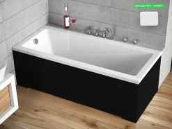 Baignoire rectangulaire - avec Tablier Noir Mat et Repose Tête OFFERT - MODERN - 180 x 80 cm
