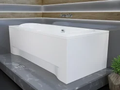 Baignoire rectangulaire 170 x 80 LONG acrylique blanc + avec Tablier + Pieds + Vidage à chromé
