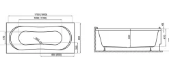 Baignoire rectangulaire 170 x 80 LONG acrylique blanc + avec Tablier + Pieds + Vidage à chromé