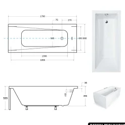 Baignoire rectangulaire - avec Tablier Blanc et Repose Tête OFFERT - MODERN - 180 x 80 cm