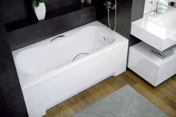 Baignoire rectangulaire - 170 x 70 cm - sans Habillage - avec Pieds - Poignées - Vidage Chrome - ARIA PLUS