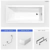 Baignoire rectangulaire - 160 x 70 cm - avec Tablier Blanc - Pieds - Vidage Chrome - MODERN