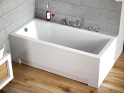 Baignoire rectangulaire - 160 x 70 cm - avec Tablier Blanc - Pieds - Vidage Chrome - MODERN