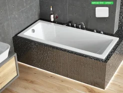 Baignoire rectangulaire blanche à encastrer + repose tête - MODERN SLIM - 160 x 70 cm