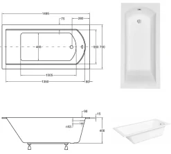 Baignoire rectangulaire blanche à encastrer - SHEA SLIM - 150 x 70 cm