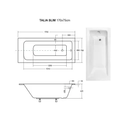 Baignoire rectangulaire blanche à encastrer + repose tête - 170 x 75 cm - TALIA SLIM