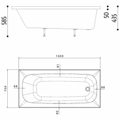 Baignoire rectangulaire POP 150x70cm - Sans tablier
