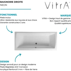 Baignoire rectangulaire VITRA Neon avec pied 170x75cm Blanc